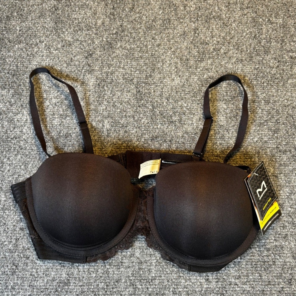 Maidenform Black Lace Trim T-Shirt Bra Padded Underwire Size 36C‎